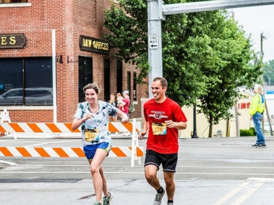 Runners near the finish line at the 2022 Run the River.