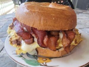 A breakfast sandwich from Travel Bee Coffee House
