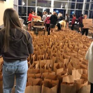Community members packed 425 food bags.